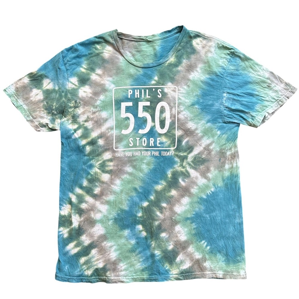 Phils 550 Store- Marquette MI Graphic TieDye T-Shirt Mens Medium Blue Green good